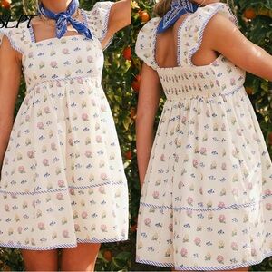 Floral  Dress with Blue Accents